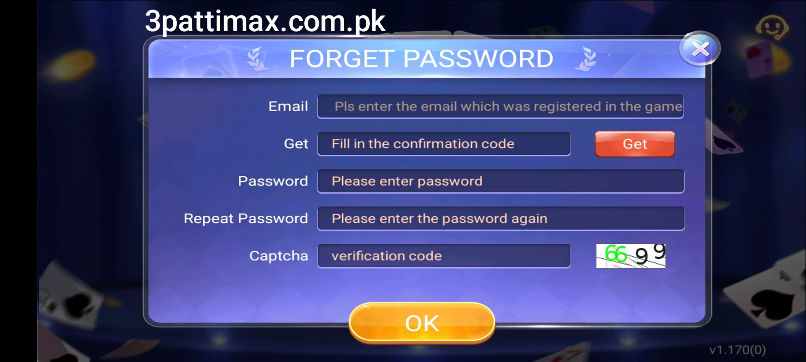 3 patti max password reset interface